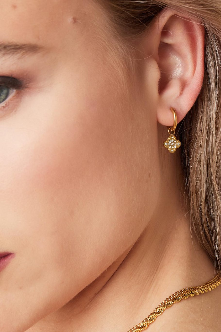Zircon clover earrings Gold Color Stainless Steel Picture2